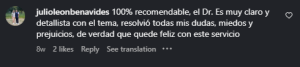 Valoración en Instagram sobre consulta de cannabis medicinal